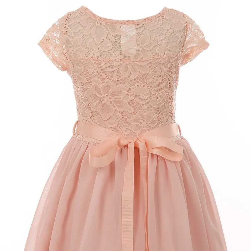 Big Girls Lace Easter Graduation Party Casual Flower Girl Dress Blush 14 New
